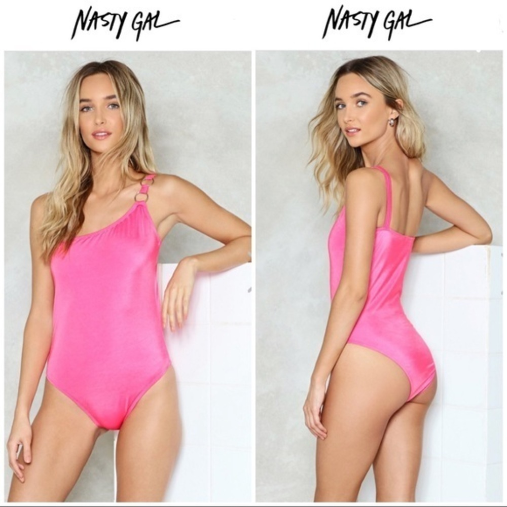 Nasty Gal Pink O Really One Shoulder Swimsuit NWT